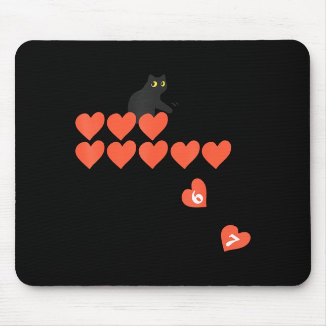 Mousepad Six Seven Black Cat Knocking Off Hearts Funny 67 V (Frente)