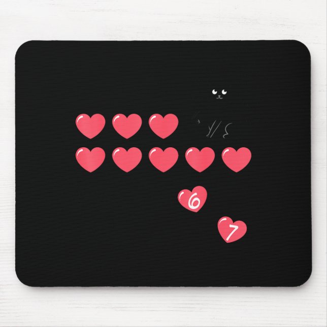 Mousepad Six Seven Black Cat Knocking Off Hearts Funny 67 V (Frente)