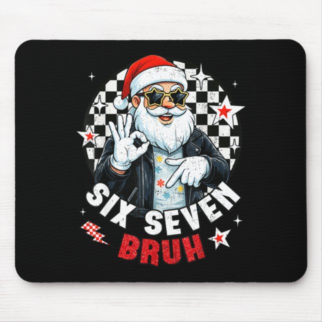 Mousepad Six Seven Bruh Funny Checkered Cool Santa Claus Ro (Frente)