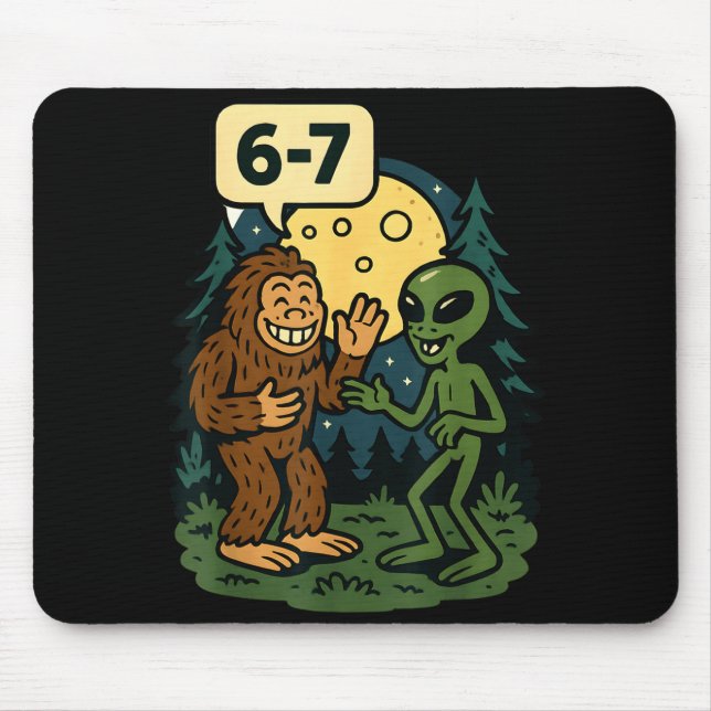 Mousepad Six Seven Funny Bigfoot And Alien 67 Viral Meme Sa (Frente)