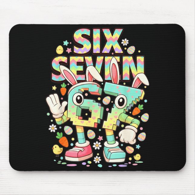 Mousepad Six seven meme 67 brainrot funny easter bunny men (Frente)