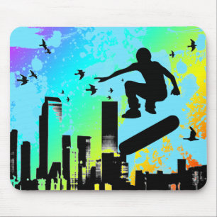 Mousepad skateboard. prancha com pássaros.