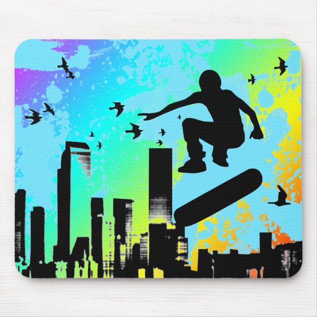 Mousepad skateboard. prancha com pássaros. (Frente)