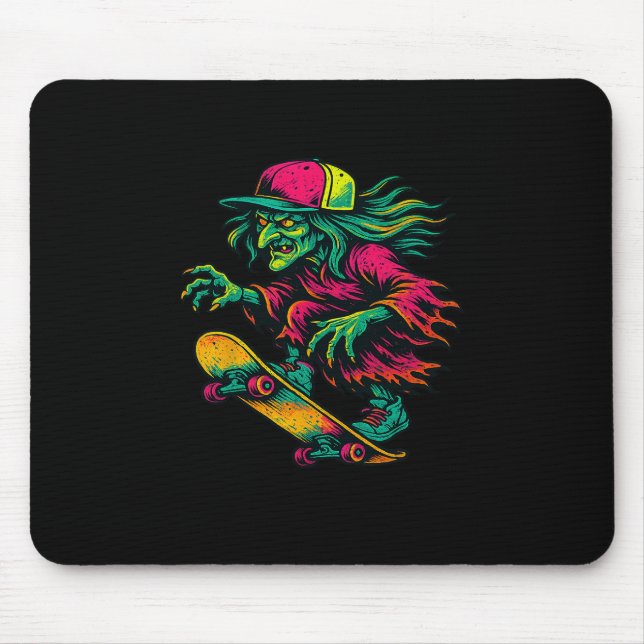 Mousepad Skater Witch Gnarly Skateboard Witchy Spooky Sorce (Frente)