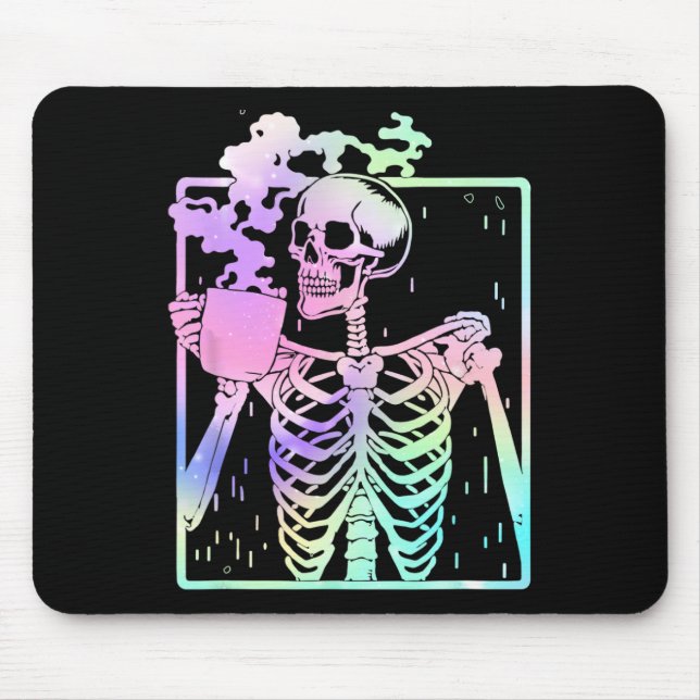 Mousepad SkelBebendo Café Mulheres Homens Halloween Costu (Frente)