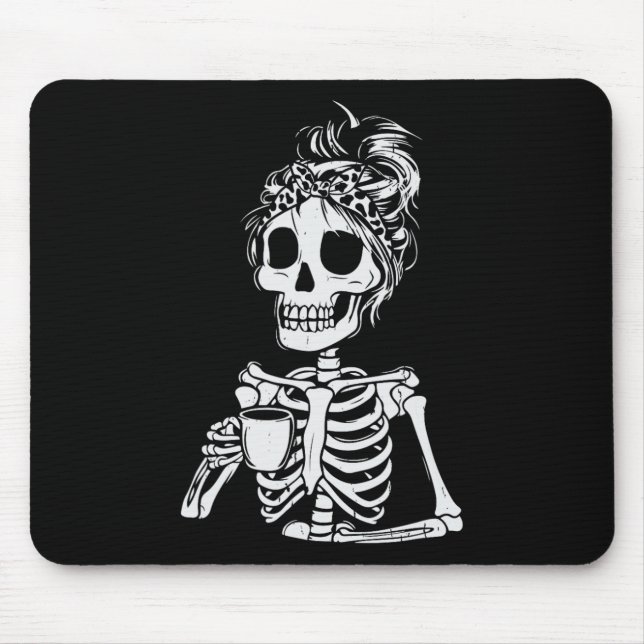 Mousepad Skeleton Bebendo Café Dia de as Bruxas engraçado S (Frente)