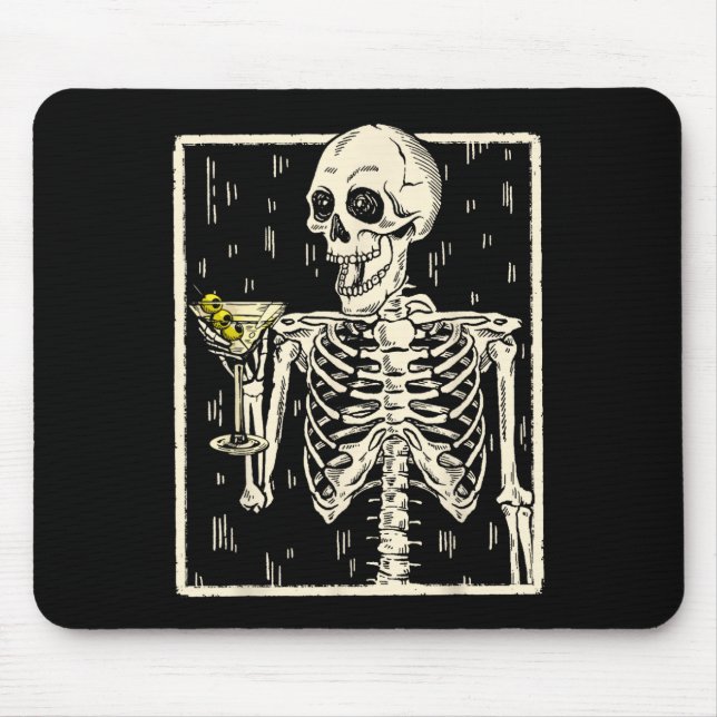 Mousepad Skeleton Bebendo Martini Tail Retro Halloween Cos (Frente)
