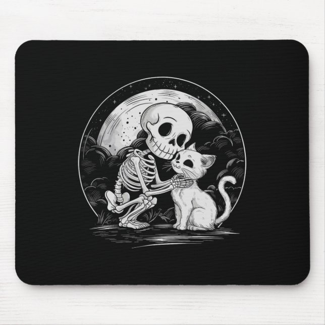 Mousepad Skeleton Cat Gatinho de crânio Gótico de bruxos Ha (Frente)