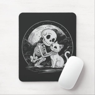 Mousepad Skeleton Cat Skull Gatinho - Halloween de Gótico b