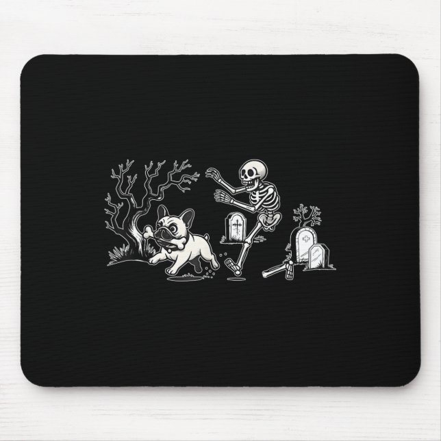 Mousepad Skeleton Chasing French Bulldog Halloween Dog Mom  (Frente)