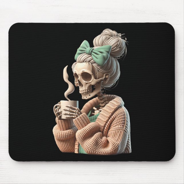 Mousepad Skeleton De Café bebendo Para Mulheres Dando Um Ta (Frente)