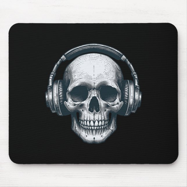 Mousepad Skeleton Dj Fones de ouvido Spooky Skull Musical H (Frente)