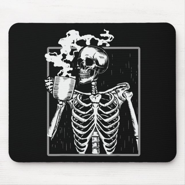 Mousepad Skeleton Drinking Coffee Lover Funny Halloween Sku (Frente)