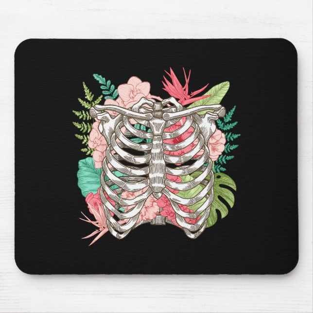 Mousepad Skeleton Flowers Rib Cage X-ray Funny Halloween  (Frente)
