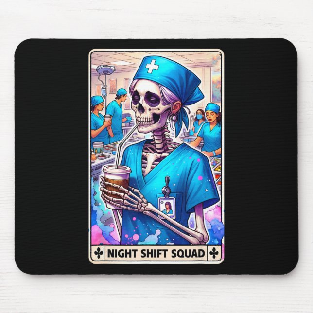 Mousepad Skeleton Funny Tarot Card Night Shift Squad Hallow (Frente)