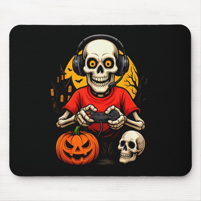 Mousepad Skeleton Gamer Playing Video Games Halloween Spook (Frente)
