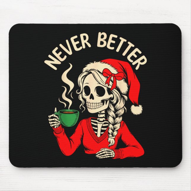 Mousepad Skeleton Girl Santa Drinking Coffee Xmas Funny Sku (Frente)