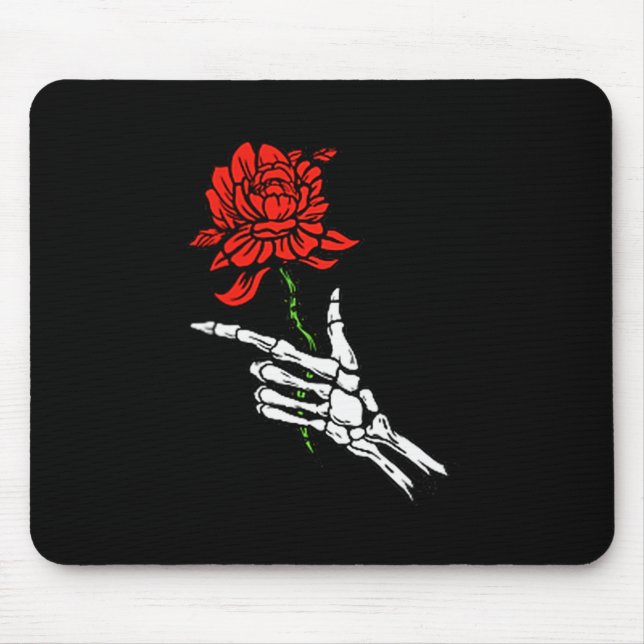 Mousepad Skeleton Hand Holding A Red Rose  (Frente)