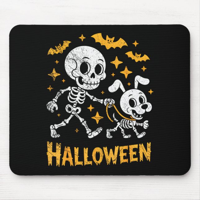 Mousepad Skeleton Leads Dog Funny Skull Pet For Halloween C (Frente)