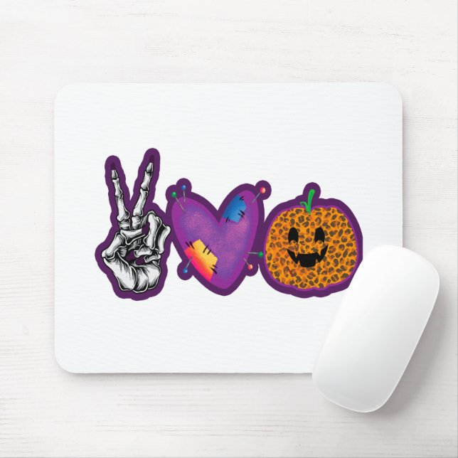 Mousepad Skeleton Pumpkin Peace Love Halloween (Com mouse)