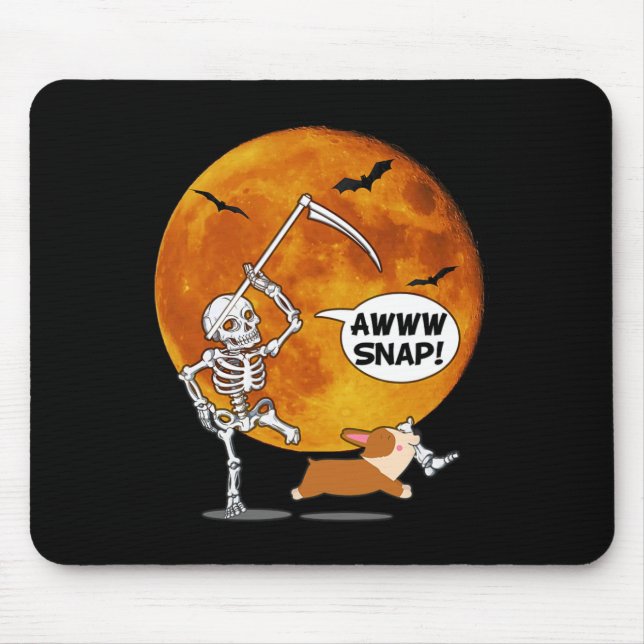 Mousepad Skeleton Quebrou Perna Halloween Corgi Reaper Scyt (Frente)