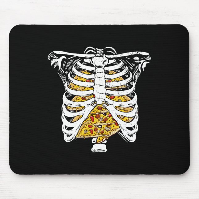 Mousepad Skeleton Rib Cage com Pizzas Feliz Dia das Bruxas (Frente)
