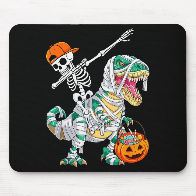 Mousepad Skeleton Riding Dancing Dab Dinosaur T Rex Hallowe (Frente)