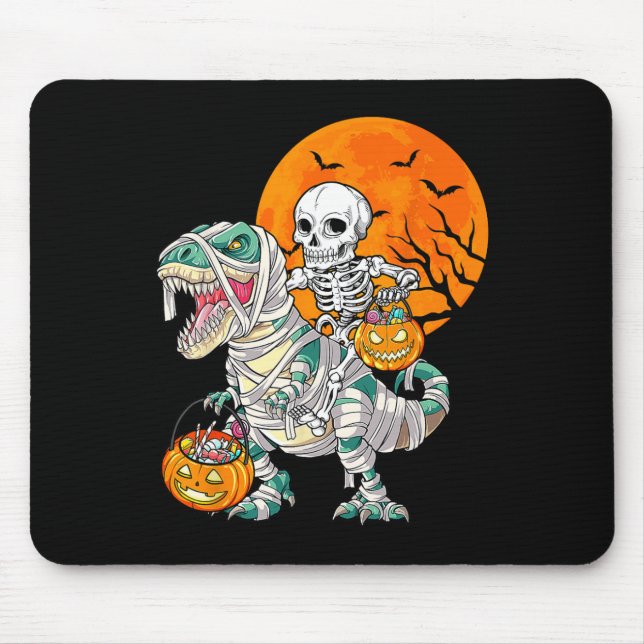 Mousepad Skeleton Riding Mummy Dinosaur T Rex Halloween (Frente)