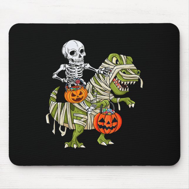 Mousepad Skeleton Riding Mummy Dinosaur T Rex Halloween (Frente)