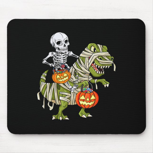Mousepad Skeleton Riding Mummy Dinosaur T Rex Halloween Fun (Frente)