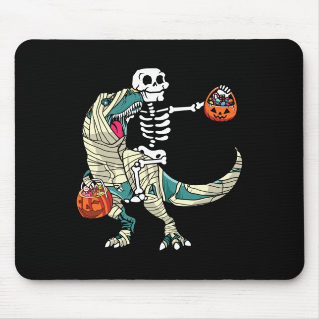 Mousepad Skeleton Riding Mummy Dinosaur T Rex Halloween Fun (Frente)