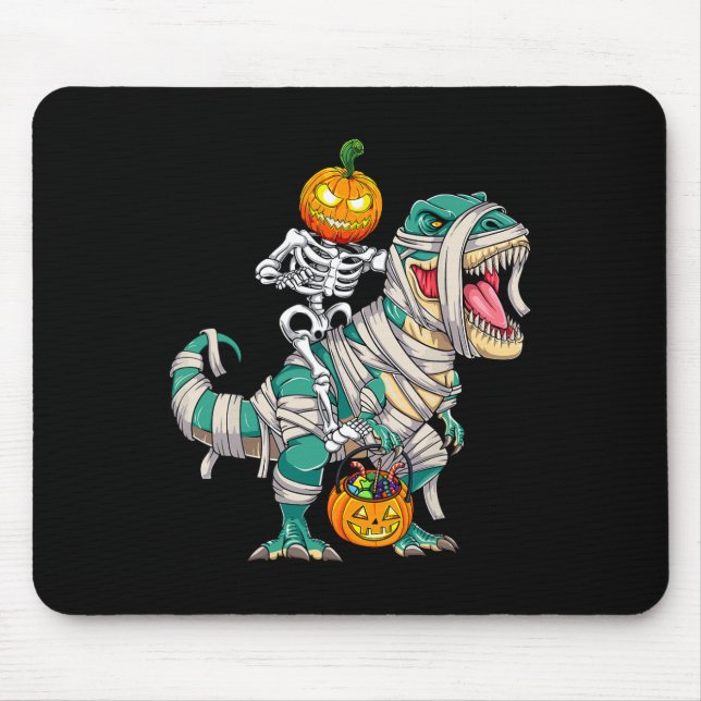 Mousepad Skeleton Riding Mummy Dinosaur T rex Halloween Pum (Frente)