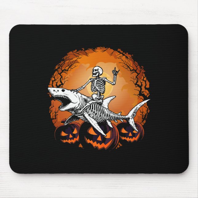 Mousepad Skeleton Riding Shark Lazy Halloween Costume Engra (Frente)