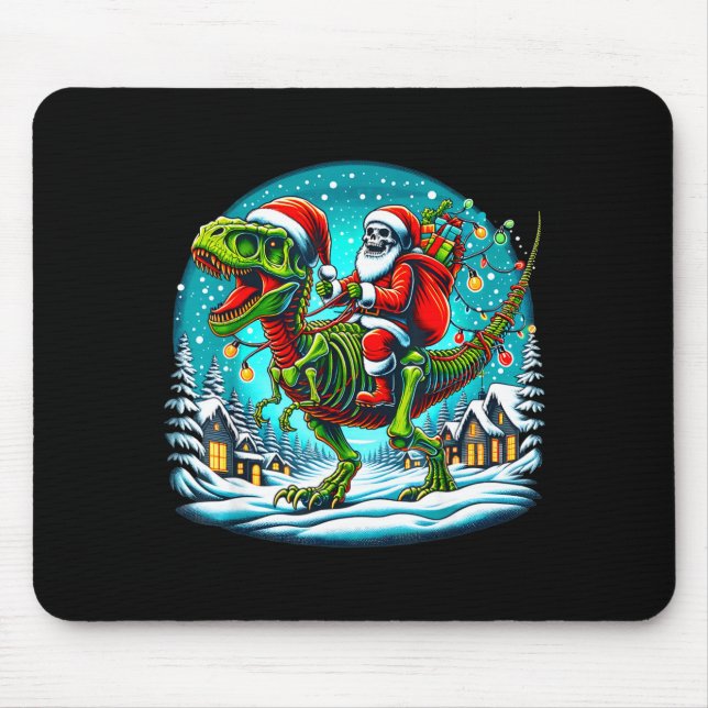 Mousepad Skeleton Santa Riding T Rex Dinosaur Funny Christm (Frente)