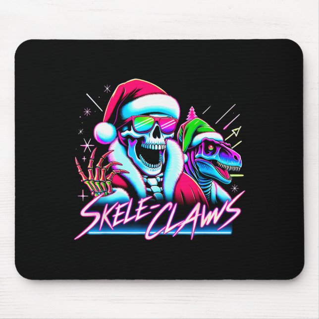 Mousepad Skeleton Santa Riding T Rex Dinosaur Funny Christm (Frente)