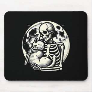 Mousepad Skeleton Segurando Gato Malandro Halloween Gótico