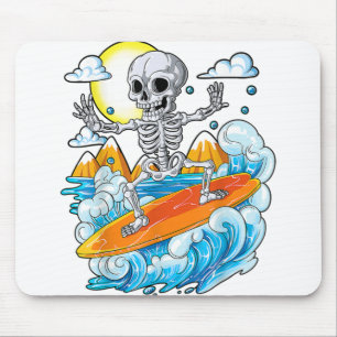 Mousepad Skeleton Surfing Halloween Hawaii Hawaii Homens Wo