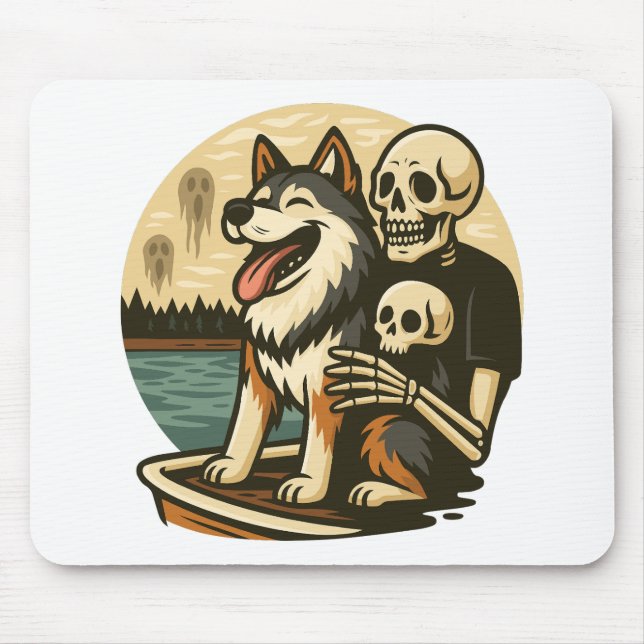 Mousepad Skeleton with Dog on Haunted Lake Horror Art (Frente)