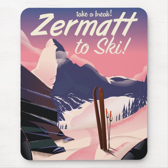 Mousepad Ski Zermatt - poster de retro de férias (Frente)