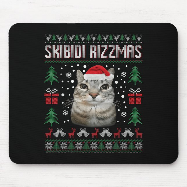 Mousepad Skibidi Rizzmas Funny Silly Staring Cat Ugly Sweat (Frente)