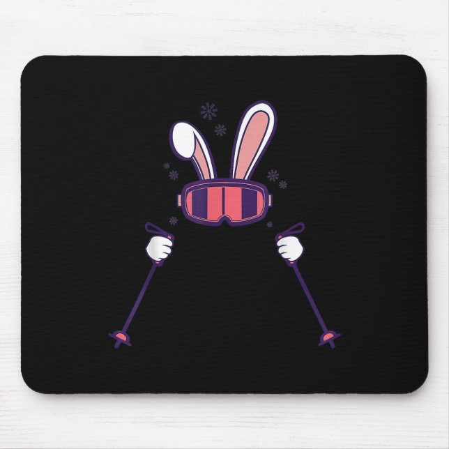 Mousepad Skiing Rabbit Ski Poles Ski Goggles Easter Bunny  (Frente)