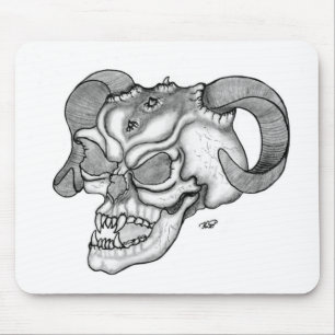 Mousepad Skull Teufelschädel schwarz weiß Zeichnung