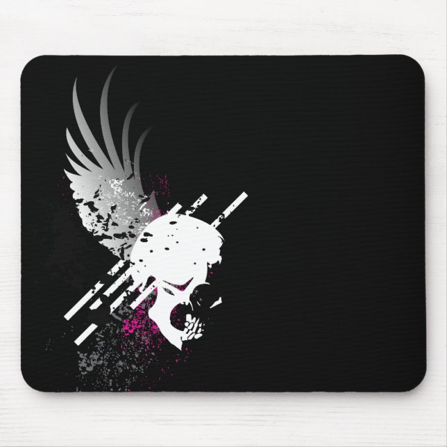 Mousepad Skullz, na asa. (Frente)