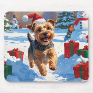 Mousepad Skye Terrier Correndo na Neve com Chapéu de Natal