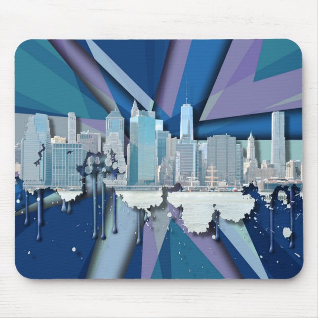 Mousepad Skyline | 3D azul da Nova Iorque (Frente)