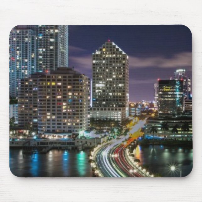 Mousepad Skyline da cidade de Miami com a ponte na noite (Frente)