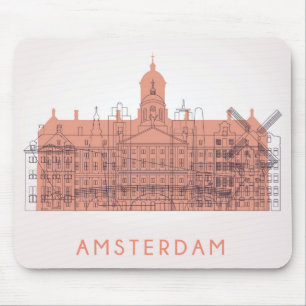 Mousepad Skyline de Amsterdão, Países Baixos dos marcos