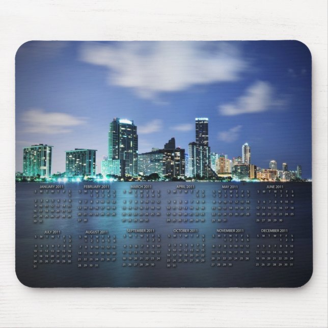 Mousepad Skyline de Miami na noite com o calendário 2011 (Frente)