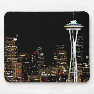 Mousepad Skyline de Seattle na noite, com agulha do espaço