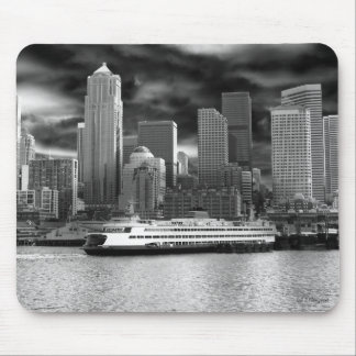 Mousepad skyline de seattle preto e branco